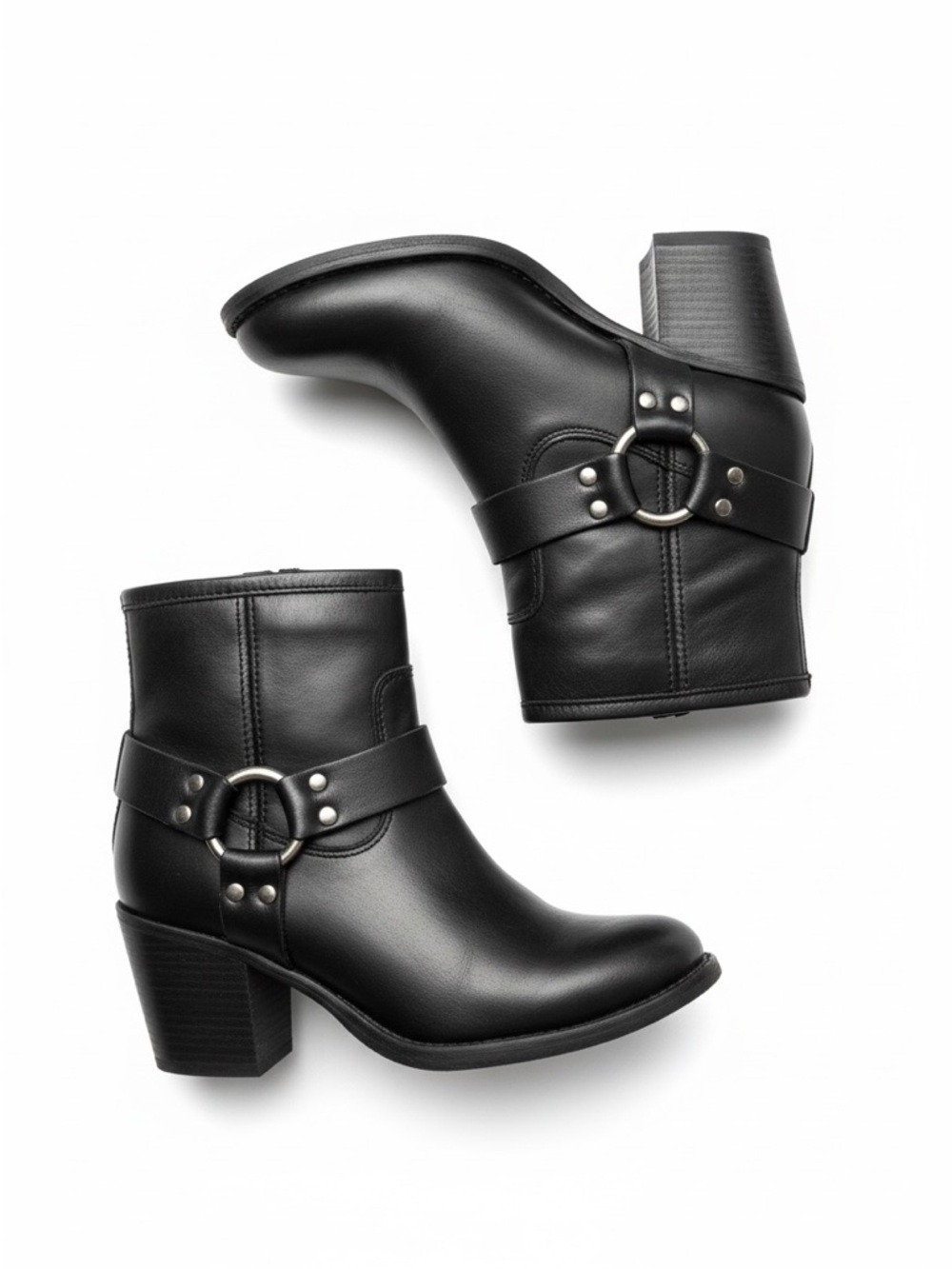 Frye Black Leather Harness Ring Booties
